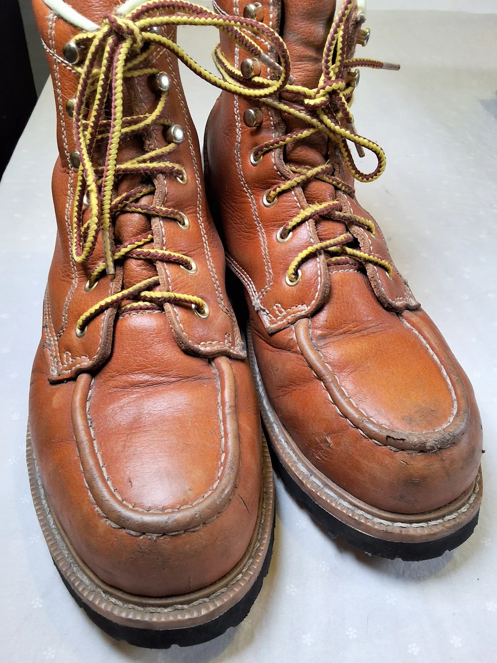Men's Tan Leather Moc Toe Work Boots with Padded Collar